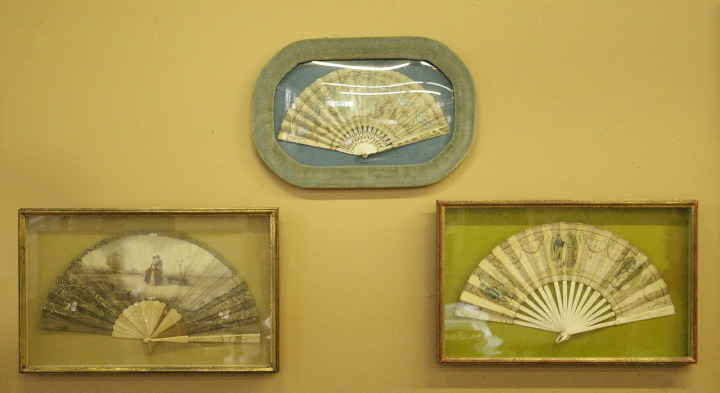 Appraisal: Group of Three Shadowboxed Fans fourth quarter th century comprised