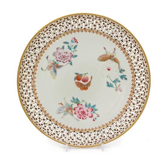 Appraisal: A Chinese Export Famille Rose Reticulated Porcelain Plate Diameter inches