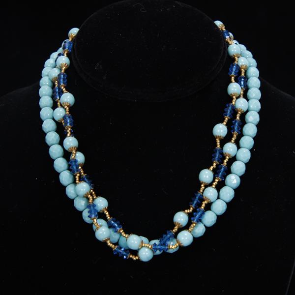 Appraisal: Miriam Haskell Blue Glass Beaded Multi-strand Choker Necklace with sapphire