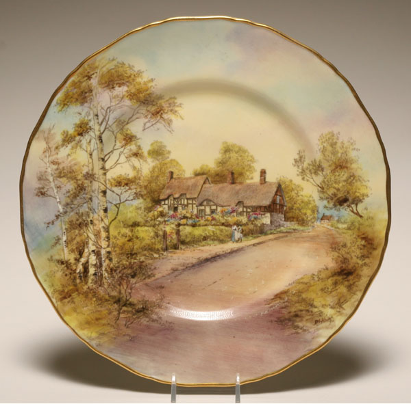 Appraisal: Royal Worcester Plate Anne Hathaway's Cottage with signed hand painted