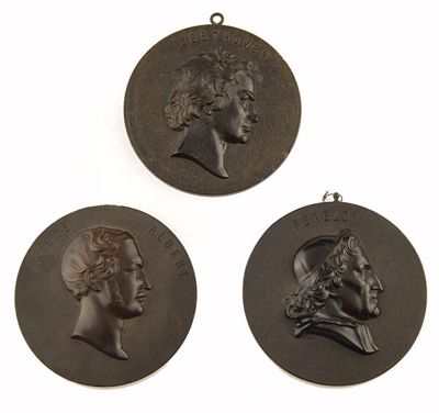 Appraisal: Three bois durci circular portrait medallions 'Prince Albert' 'Beethoven' and