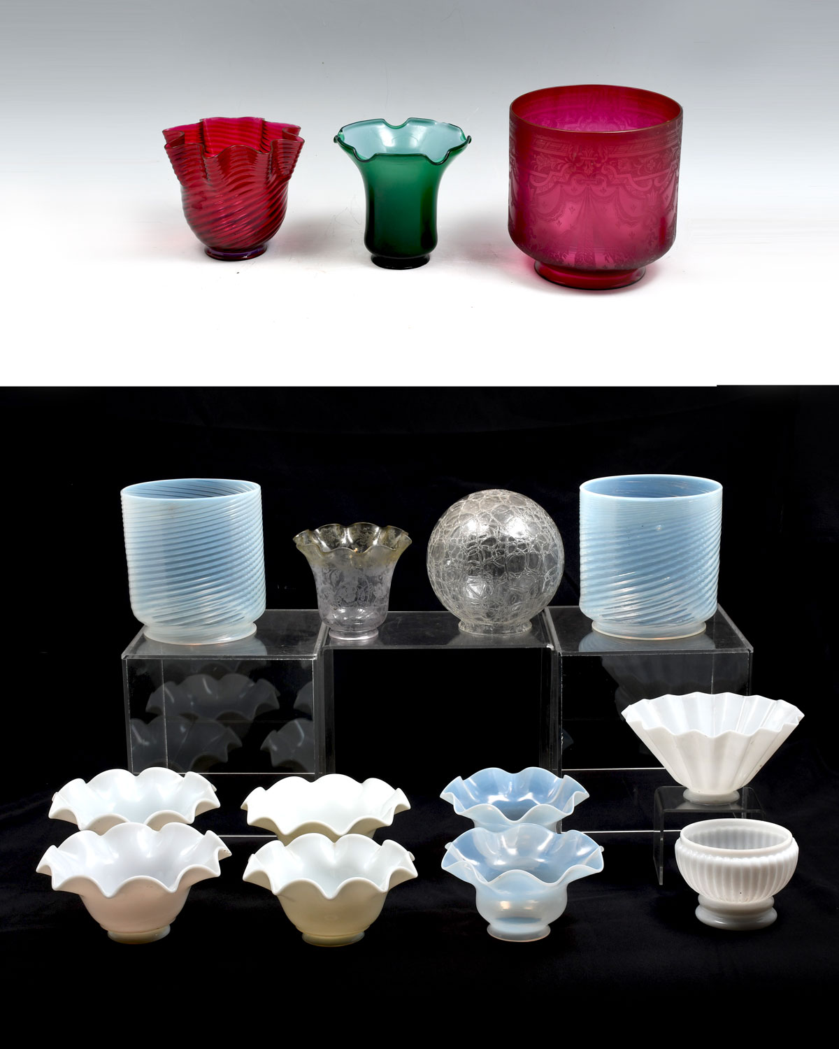 Appraisal: PC LAMP SHADE COLLECTION Various sized formed art glass lamp