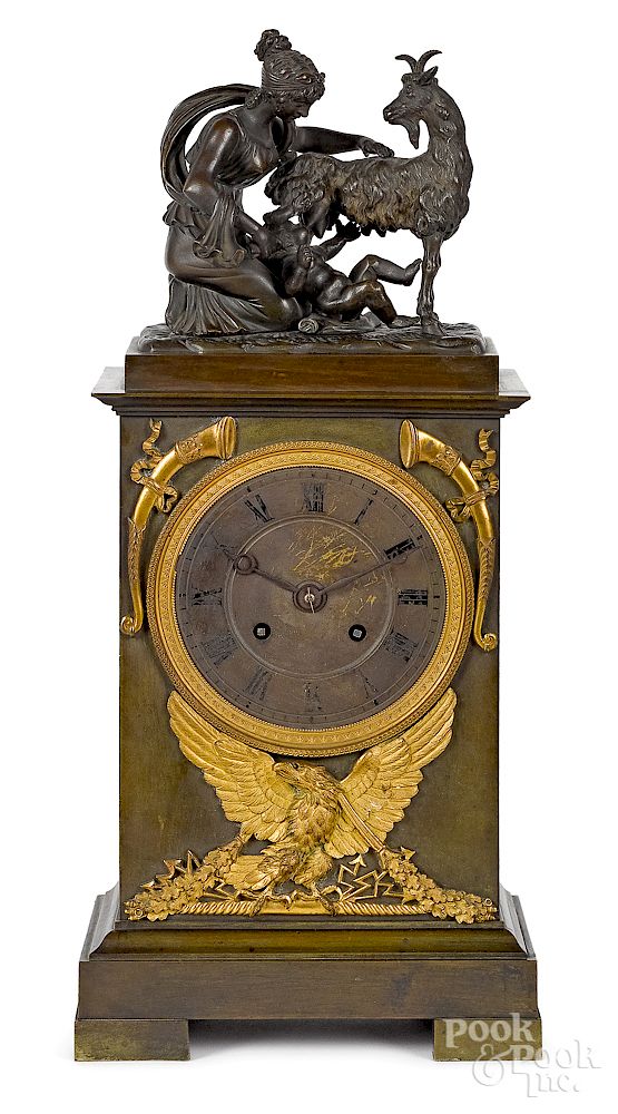 Appraisal: Bronze mantel clock Exclusive on Bidsquare Bronze mantel clock late