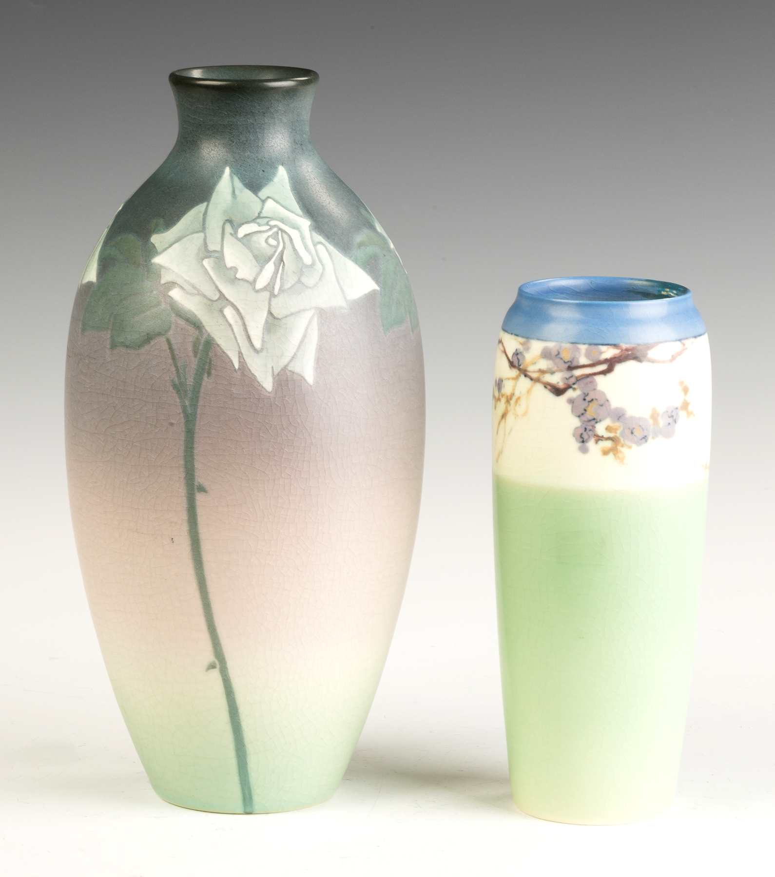 Appraisal: Two Rookwood Vases with Velum Glaze L - roses B