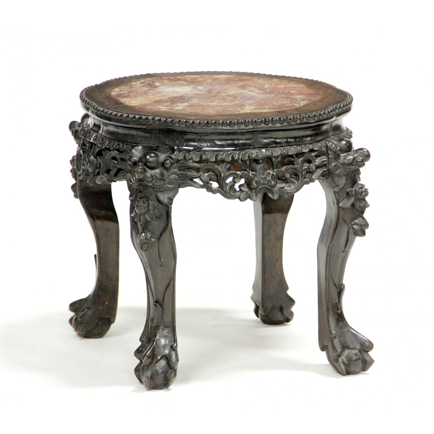 Appraisal: Chinese Marble Top Stand late th century carved hardwood inset