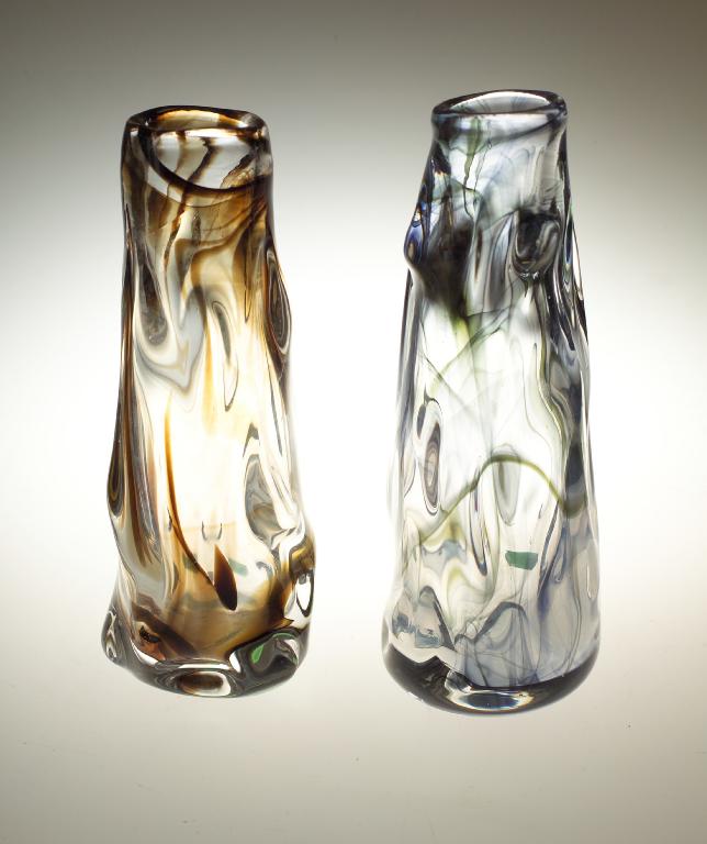 Appraisal: WHITEFRIARS GLASS NEAR PAIR OF KNOBBLY LAMPBASE VASES designed by