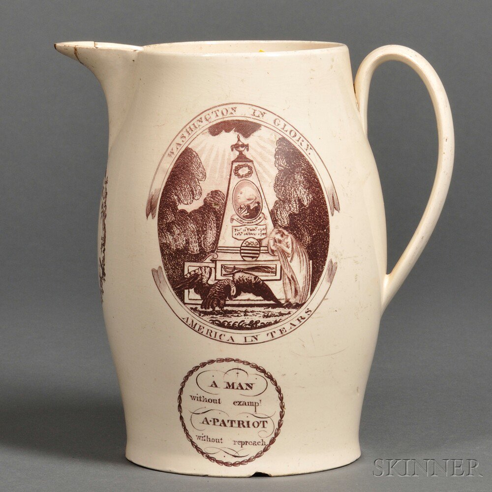 Appraisal: Transfer-decorated Liverpool Creamware Jug England early th century mulberry transfer