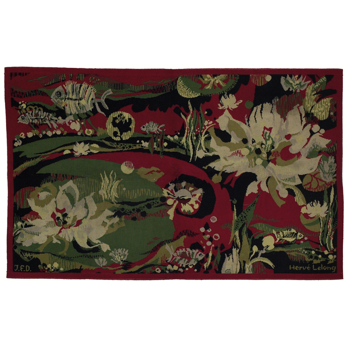 Appraisal: Herve Lelong wall hanging floral and fish motif on a