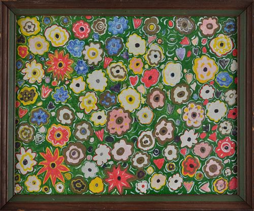 Appraisal: PAINTING ON CANVAS CA flower painting bright colors ware to