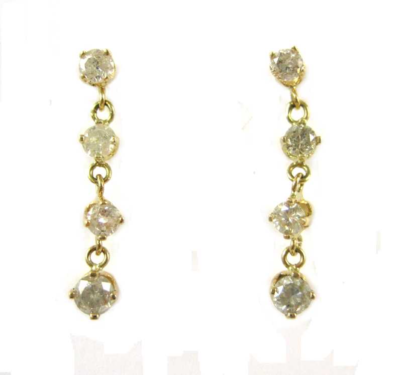 Appraisal: PAIR OF DIAMOND DANGLE EARRINGS each k yellow gold set