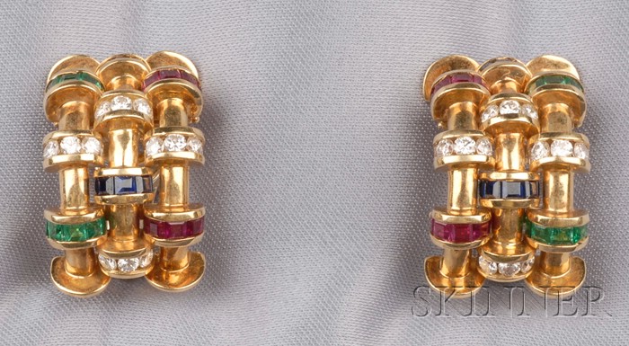 Appraisal: kt Gold Gem-set Earclips Krypell each channel-set with calibre-cut rubies