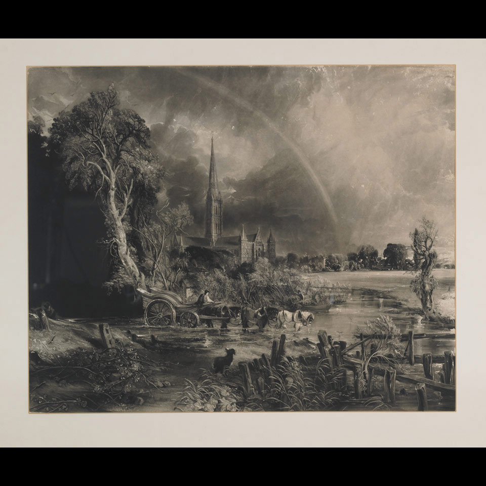 Appraisal: David Lucas - British SALISBURY CATHEDRAL FROM THE MEADOWS Mezzotint