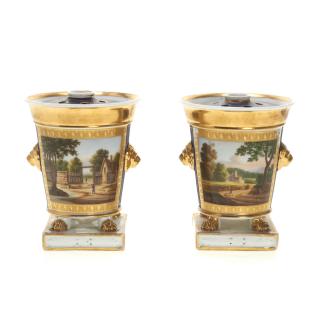 Appraisal: Pair Paris porcelain parcel gilt tulip vases Pair Paris porcelain