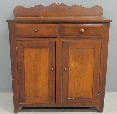 Appraisal: - Pine jelly cupboard c with a scalloped backsplash h