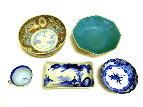 Appraisal: Five Oriental porcelain pieces two bowls ''dia one oblong dish