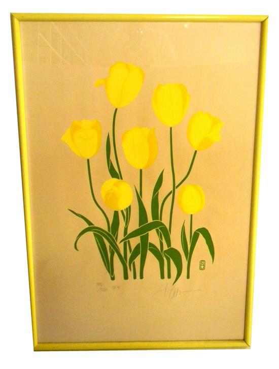 Appraisal: P Chu th C lithograph of seven yellow tulips ed