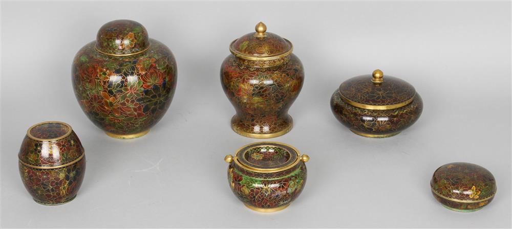 Appraisal: SIX CHINESE CLOISONNE ENAMEL DESK OBJECTS all in a similar