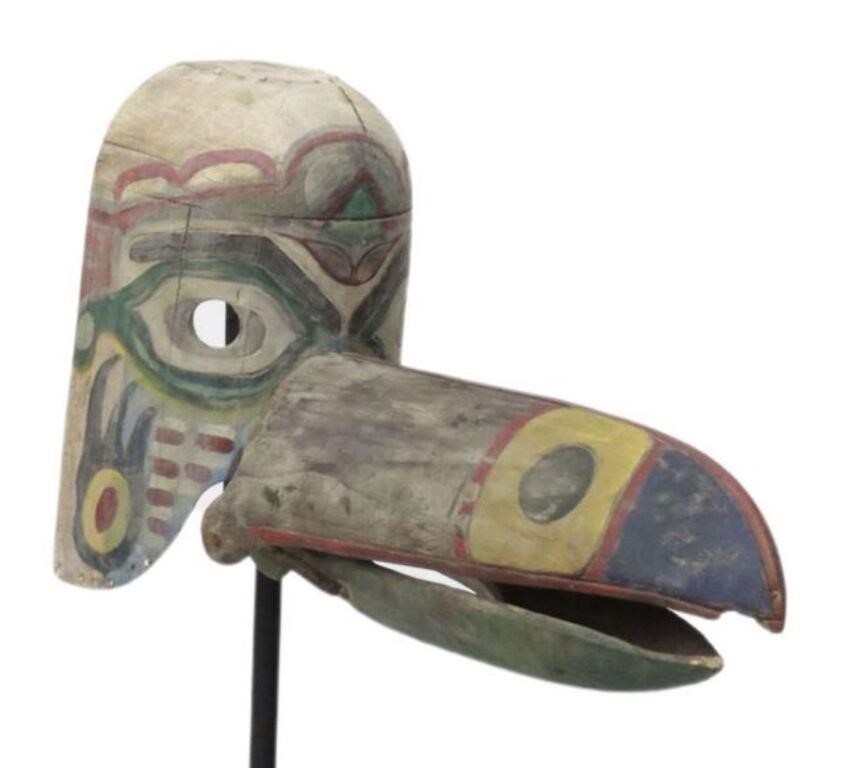 Appraisal: Northwest Coast carved wood raven mask Tlingit c polychrome painted