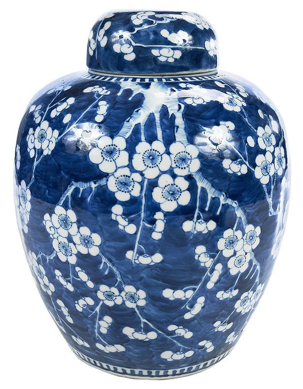 Appraisal: Chinese Blue and White Ginger Jar Qing dynasty ovoid form