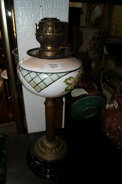 Appraisal: A VICTORIAN BRASS AND GLASS OIL LAMP with Corinthian column