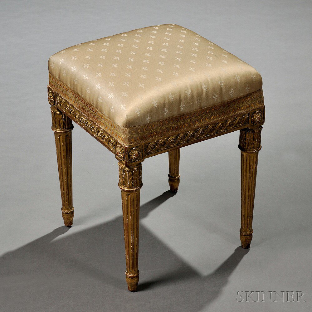 Appraisal: Louis XVI-style Giltwood Tabouret late th century square top with