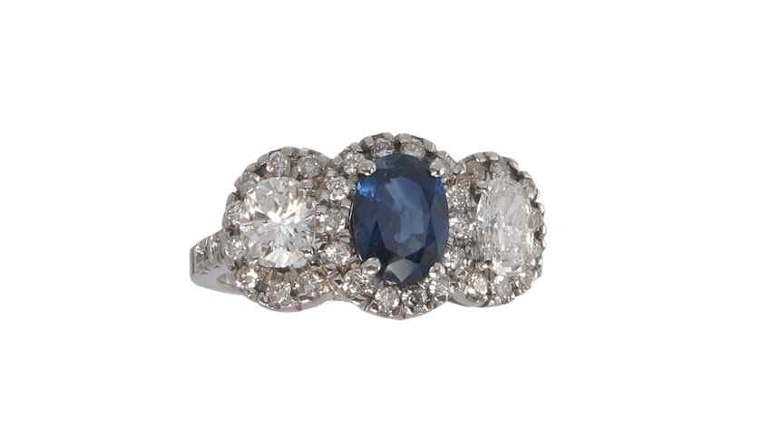 Appraisal: KT SAPPHIRE AND DIAMOND RING K white gold ring contains