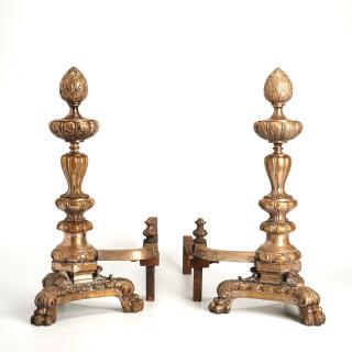 Appraisal: Nice pair silvered bronze andirons Nice pair silvered bronze andirons