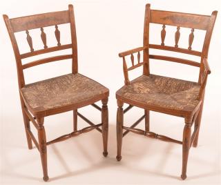 Appraisal: th C Paint Decorated Banister Back Chairs Pair of th