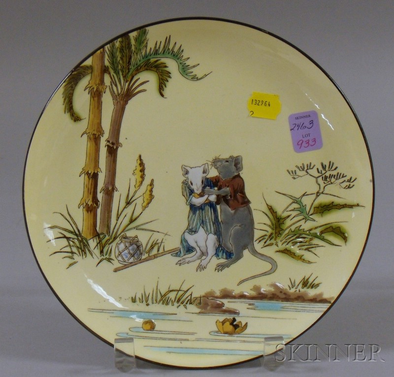 Appraisal: French Belgian Japonesque Enamel Peasant Mice Decorated Ceramic Plate dia