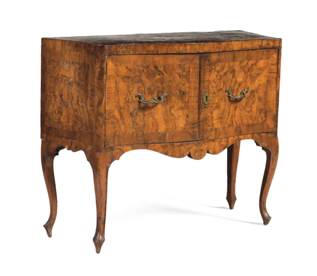 Appraisal: CONTINENTAL BURL WALNUT VENEERED COMMODE The top with serpentine front