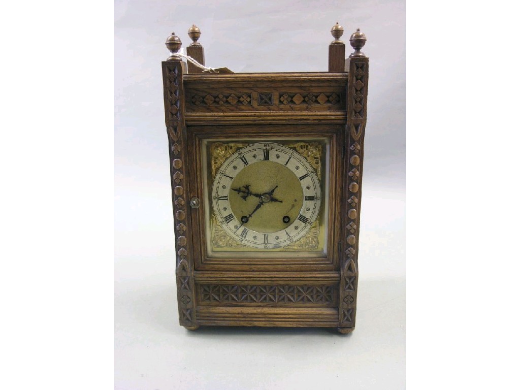 Appraisal: A Victorian oak mantel clock traditional square dial with silvered