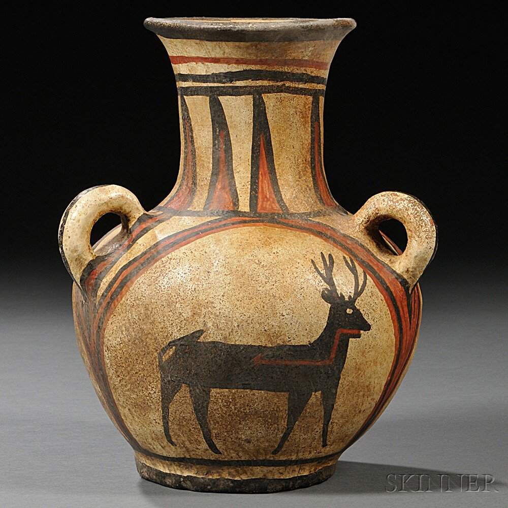 Appraisal: Southwest-style Pottery Jar with flared neck three lugs and painted