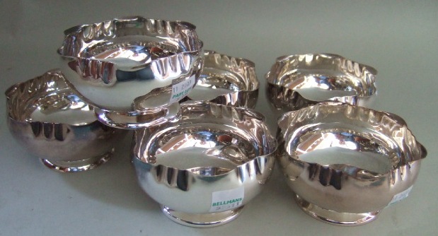 Appraisal: Six French plated shaped circular bowls each on a circular