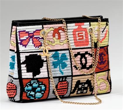 Appraisal: Chanel needlepoint chain handle purse contemporary Checkerboard pattern of classic