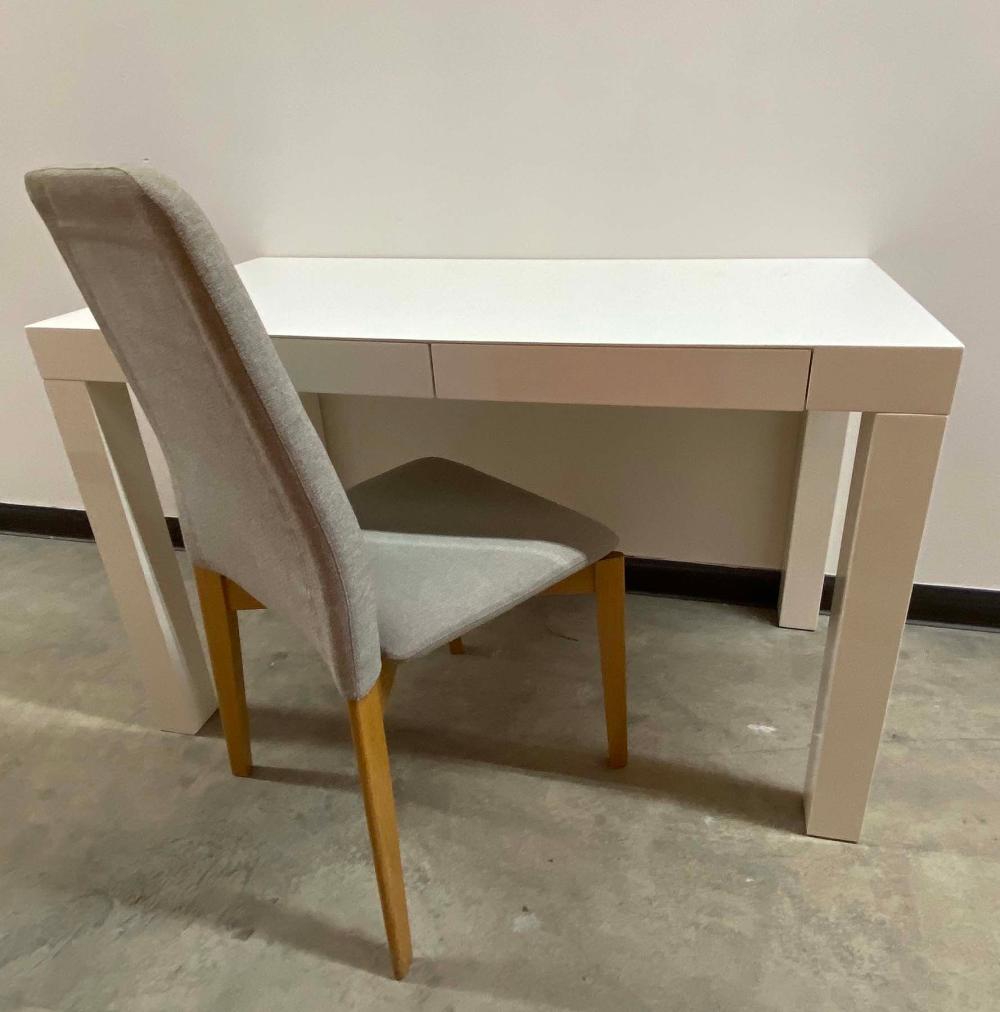 Appraisal: CONTEMPORARY WHITE LACQUER DESK AND CHAIRThe desk with two frieze