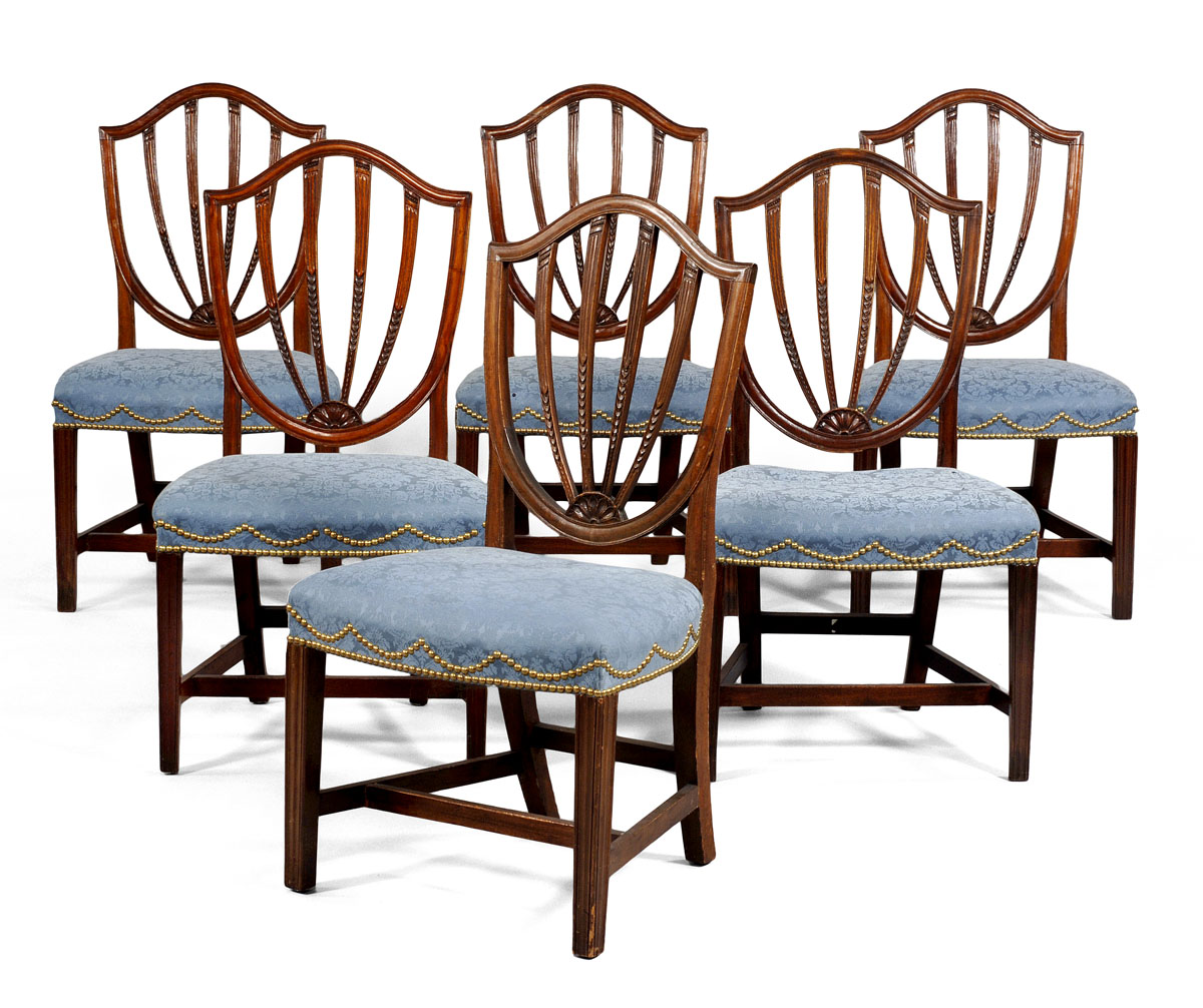 Appraisal: SET OF SIX NEW YORK HEPPLEWHITE CARVED MAHOGANY SIDE CHAIRS