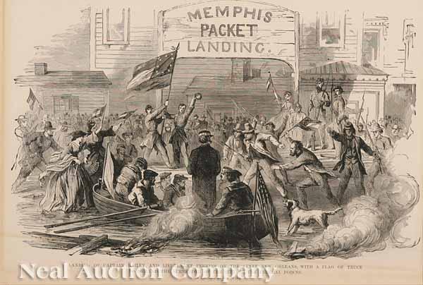 Appraisal: CIVIL WAR a newspaper illustration of Memphis Packet Landing wood