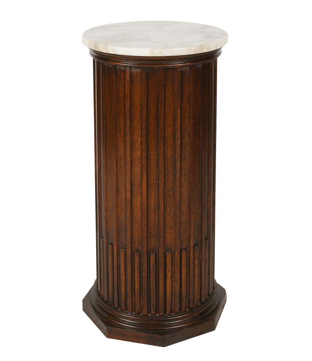 Appraisal: MARBLE CARVED WOOD FLUTED COLUMNAR PEDESTALthe top removable inches diameter