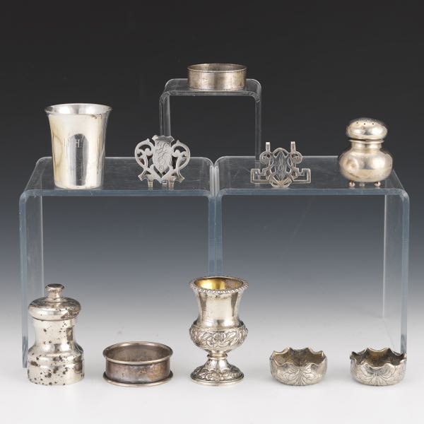 Appraisal: ASSORTED STERLING TABLE ITEMS Salt and pepper shakers napkin rings