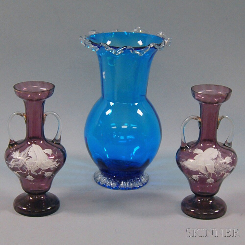 Appraisal: Three Colored Glass Vases late th or early th century