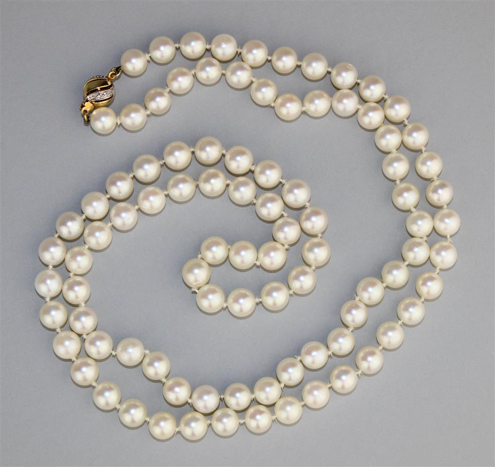 Appraisal: SALTWATER CULTURED PEARL NECKLACE WITH K YELLOW GOLD AND DIAMOND