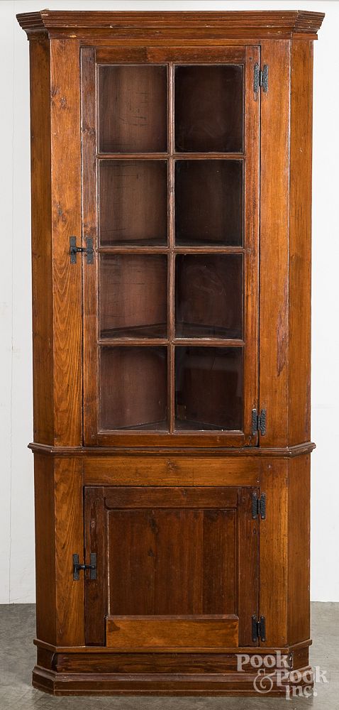 Appraisal: Diminutive pine one-piece corner cupboard Diminutive pine one-piece corner cupboard