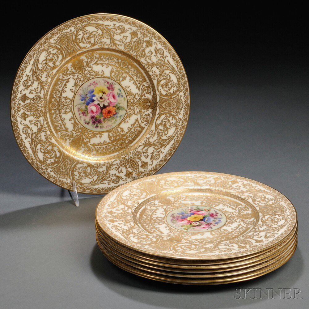 Appraisal: Eight Royal Worcester Hand-painted Service Plates England early th century