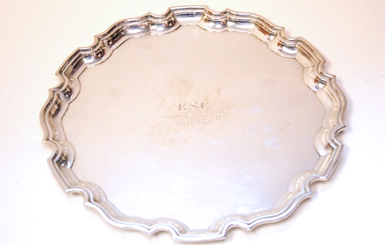 Appraisal: A Tiffany Sterling Tray round with an architectural Chippendale-style molded