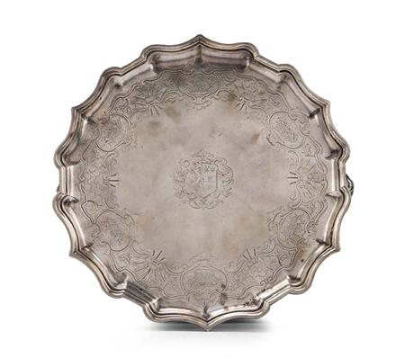 Appraisal: A George II silver salver Ayme Videau London of shaped