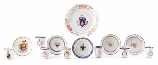 Appraisal: Chinese Export armorial dishes bowls and cups th century comprising