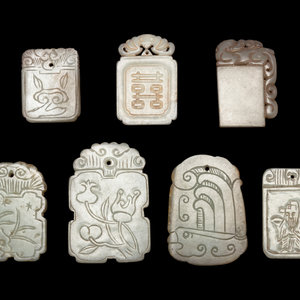 Appraisal: Seven Chinese Pale Celadon Jade Carved Plaques comprising six exampled