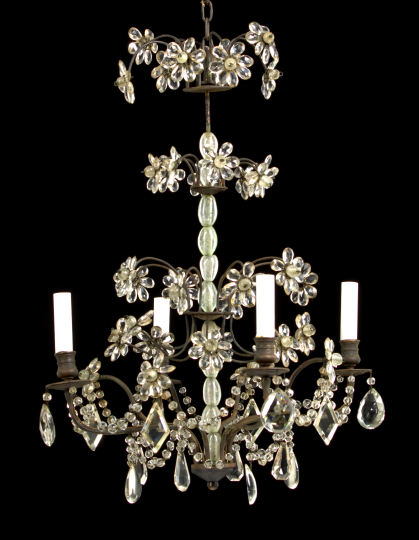 Appraisal: Northern Italian Wrought-Iron and Cut Glass Four-Light Chandelier of small