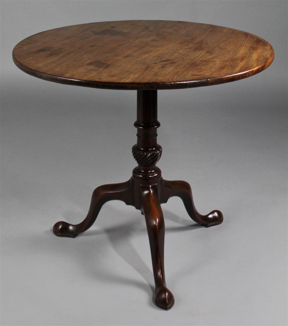 Appraisal: GEORGE III MAHOGANY TEA TABLE having a round single board