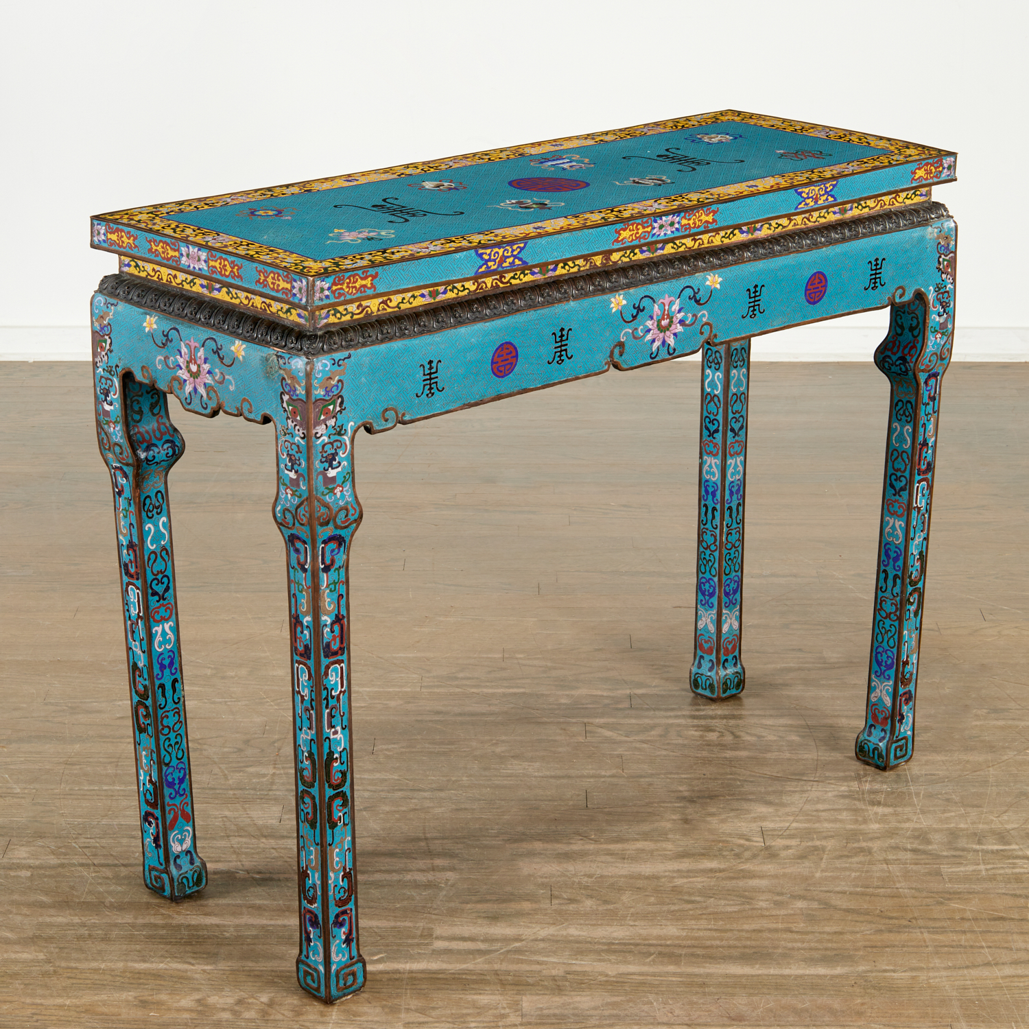 Appraisal: ANTIQUE CHINESE CLOISONNE ALTAR TABLE th th c turquoise blue